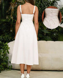 Floral Midi Corset Dress Wedding Guest Flowy Slit Lace Up Dresses for Women Tea Party A Line Casual Sundress