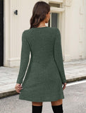 OFEEFAN Long Sleeve Sweater Dress Fall Dresses 2025 V Neck Empire Waist Baby Doll Dresses Women Casual Dress with Pockets