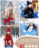 Womens Beanie Hat Scarf Gloves Set, Fleece Lined Winter Hat with Pom Pom, Long Knit Scarf Touchscreen Gloves for Cold Weather