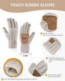 Womens Beanie Hat Scarf Gloves Set, Fleece Lined Winter Hat with Pom Pom, Long Knit Scarf Touchscreen Gloves for Cold Weather