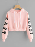 East Coast Graphic Cropped Drawstring Hoodie