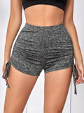 Drawstring Knot Side Marled Shorts