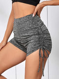 Drawstring Knot Side Marled Shorts