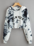 New York Graphic Tie-Dye Cropped Hoodie