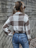 Drop Shoulder Kangaroo Pocket Buffalo Plaid Teddy Pullover