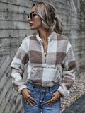 Drop Shoulder Kangaroo Pocket Buffalo Plaid Teddy Pullover