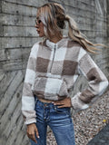 Drop Shoulder Kangaroo Pocket Buffalo Plaid Teddy Pullover