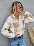 Drop Shoulder Kangaroo Pocket Buffalo Plaid Teddy Pullover