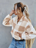 Drop Shoulder Kangaroo Pocket Buffalo Plaid Teddy Pullover