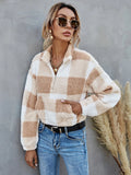 Drop Shoulder Kangaroo Pocket Buffalo Plaid Teddy Pullover