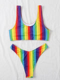 Rainbow Stripe Cut-out Bikini Swimsuit