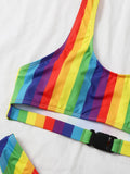 Rainbow Stripe Cut-out Bikini Swimsuit