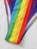 Rainbow Stripe Cut-out Bikini Swimsuit