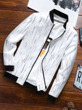 Men 1pc Letter Graphic Contrast Trim Zipper Bomber Jacket