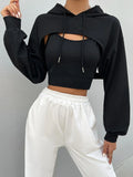 Drop Shoulder Drawstring Super Crop Hoodie