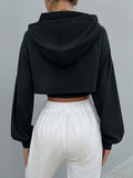 Drop Shoulder Drawstring Super Crop Hoodie