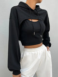 Drop Shoulder Drawstring Super Crop Hoodie