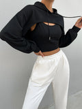 Drop Shoulder Drawstring Super Crop Hoodie