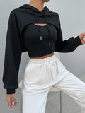 Drop Shoulder Drawstring Super Crop Hoodie