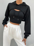 Drop Shoulder Drawstring Super Crop Hoodie