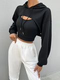 Drop Shoulder Drawstring Super Crop Hoodie