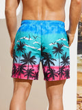 Mens Coconut Tree Print Drawstring Waist Swim Trunks