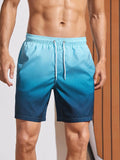 Mens Ombre Drawstring Waist Swim Trunks