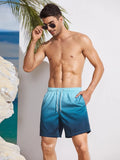 Mens Ombre Drawstring Waist Swim Trunks