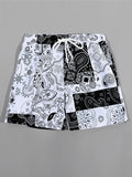 Men Random Paisley Print Drawstring Waist Swim Trunks