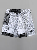 Men Random Paisley Print Drawstring Waist Swim Trunks