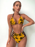 Palm Tree Print Cross Bikini Swimsuit