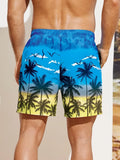 Mens Coconut Tree Print Drawstring Waist Swim Trunks