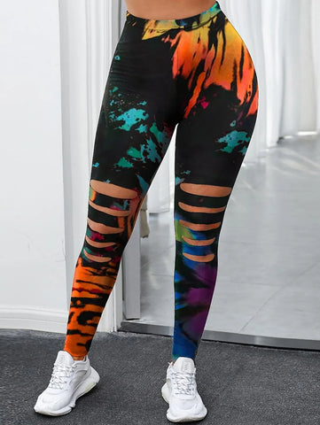 Ladder Cut Elastic Waist Leggings