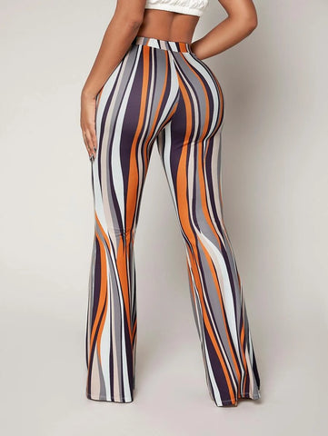 Striped High Waist Flared Leg Pants