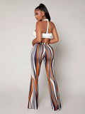 Striped High Waist Flared Leg Pants