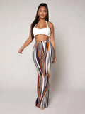 Striped High Waist Flared Leg Pants