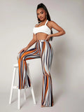 Striped High Waist Flared Leg Pants