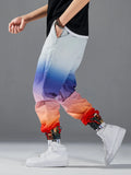 Men Building Print Ombre Drawstring Waist Pants