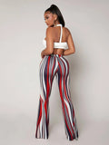 Striped High Waist Flared Leg Pants