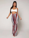 Striped High Waist Flared Leg Pants