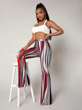 Striped High Waist Flared Leg Pants