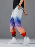 Men Building Print Ombre Drawstring Waist Pants