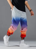 Men Building Print Ombre Drawstring Waist Pants