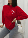 Heart Print Kangaroo Pocket Drop Shoulder Half Zip Hoodie