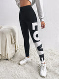 Letter Graphic Elastic Waist Leggings