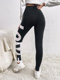 Letter Graphic Elastic Waist Leggings