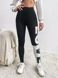 Letter Graphic Elastic Waist Leggings