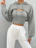 Drop Shoulder Drawstring Super Crop Hoodie