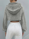 Drop Shoulder Drawstring Super Crop Hoodie